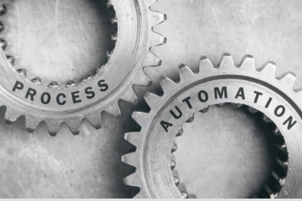 Interlocking gears labelled process and automation - technology and innovation, AI and smart systems